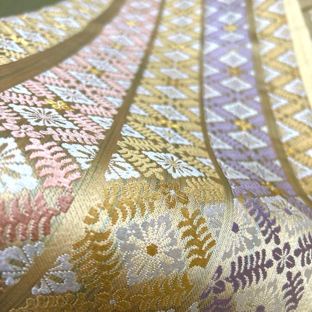 正絹　袋帯《刺繍　花亀甲　ライン》