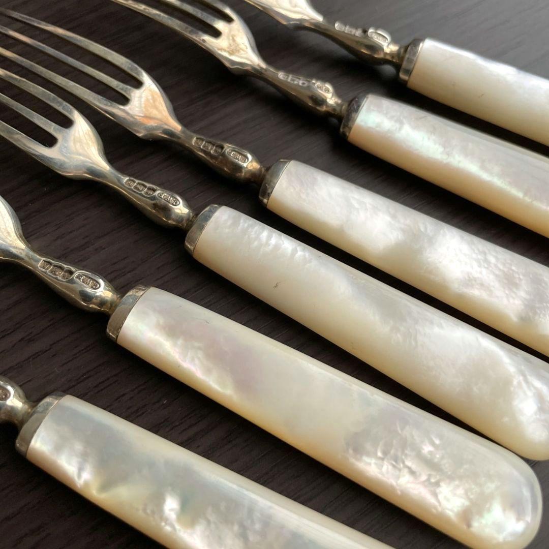スターリングシルバー　銀製　白蝶貝　デザート用カトラリーセット　アンティーク