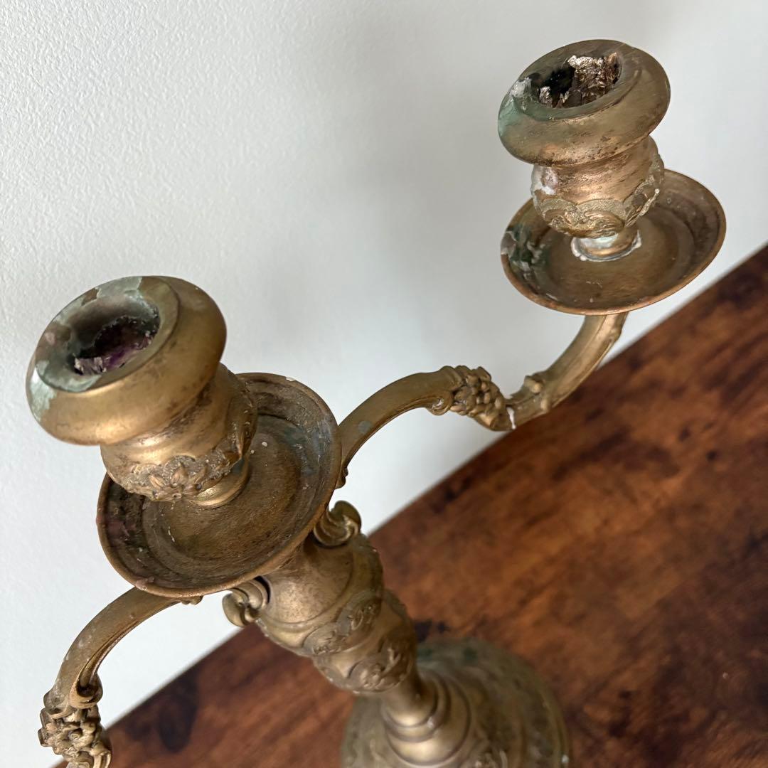 【アンティーク】真鍮製 3灯式 キャンドルスタンド / 燭台 店舗什器