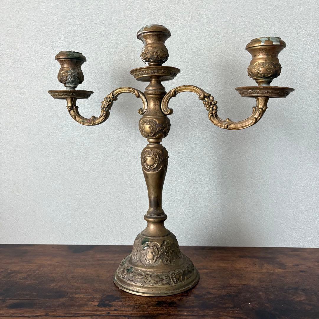 【アンティーク】真鍮製 3灯式 キャンドルスタンド / 燭台 店舗什器