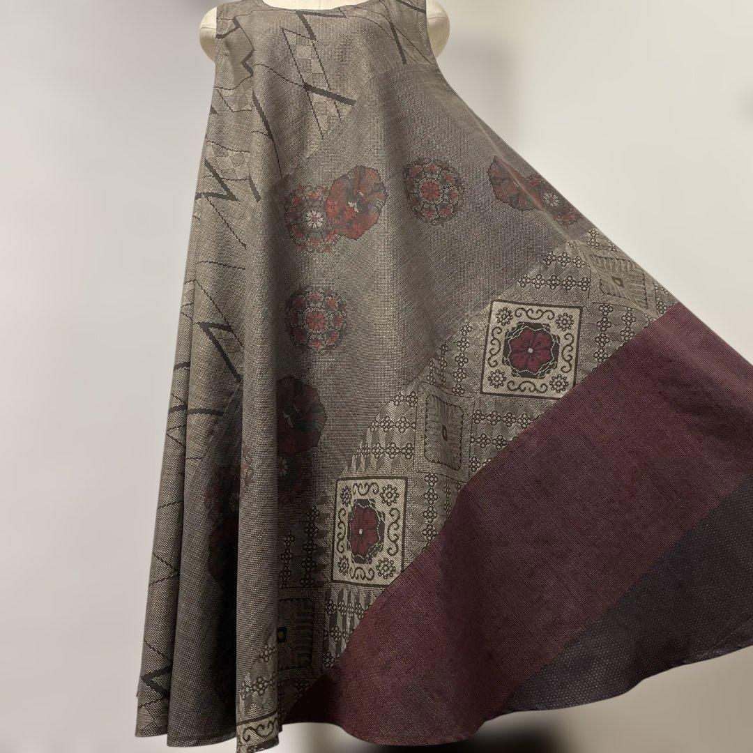 着物ワンピーステントラインロング丈《16》大島紬(龍郷柄7＆9マルキ)L〜L L