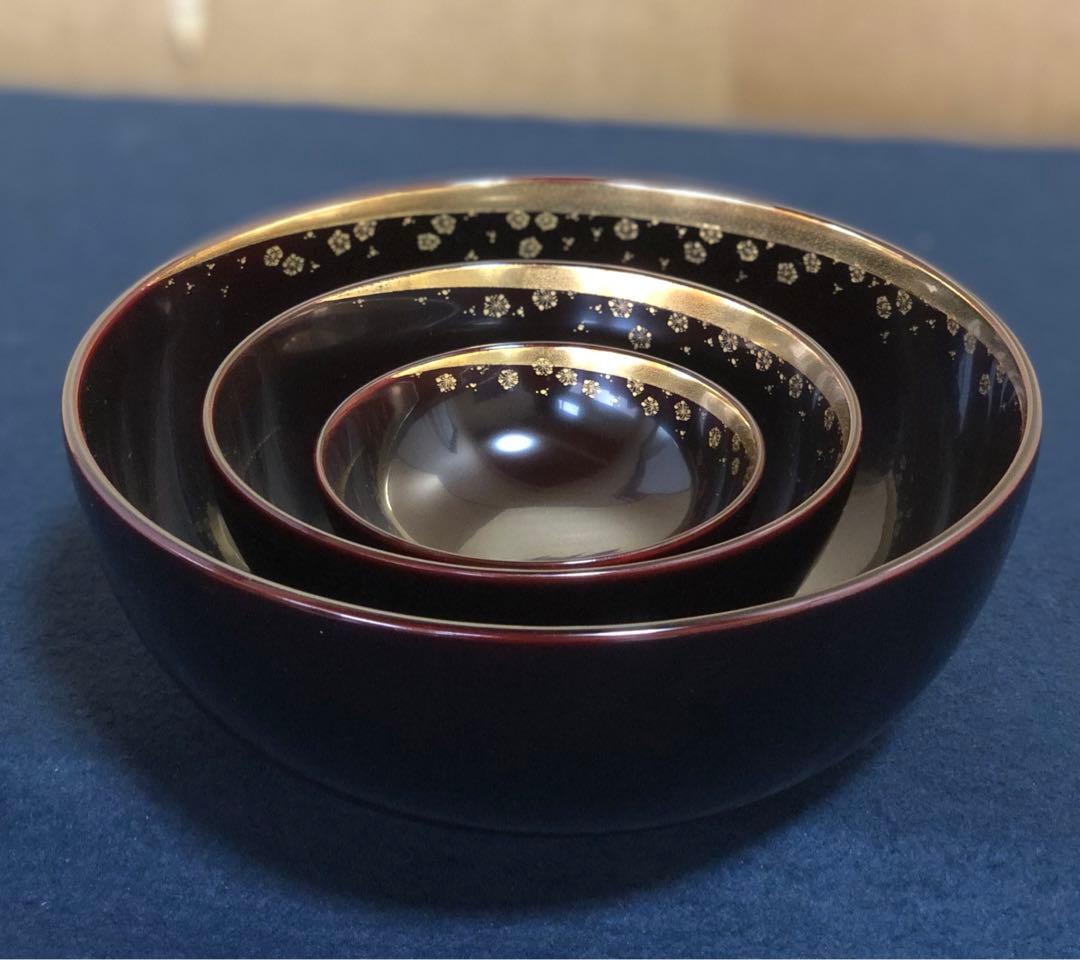 《R》輪島塗 溜塗 三味盛器 輪島屋本店謹製 木製漆器 共箱 260209け1