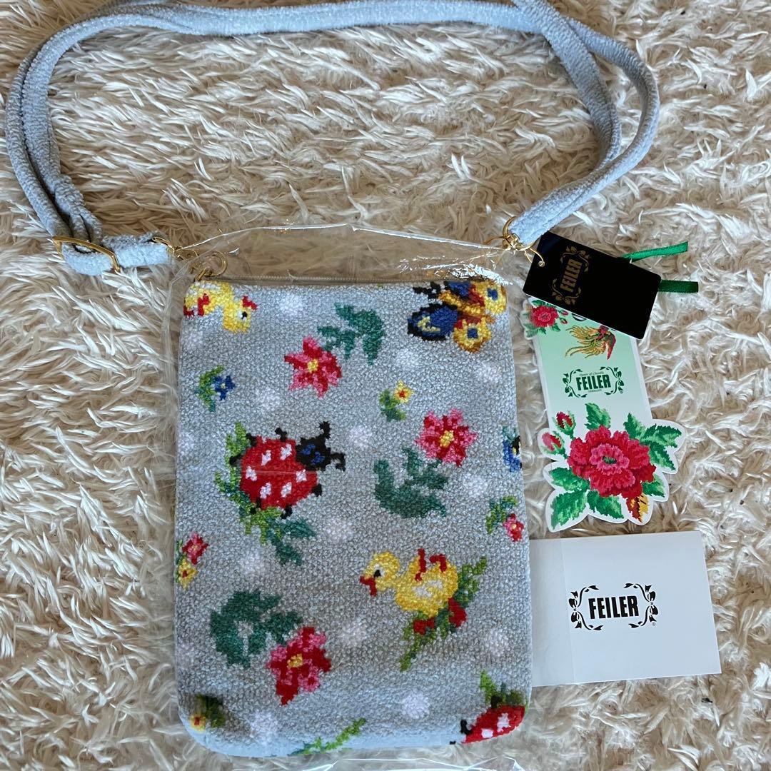 未使用⭐️ FEILER フェイラー　ハイジ　ドット スマホショルダー　グレー