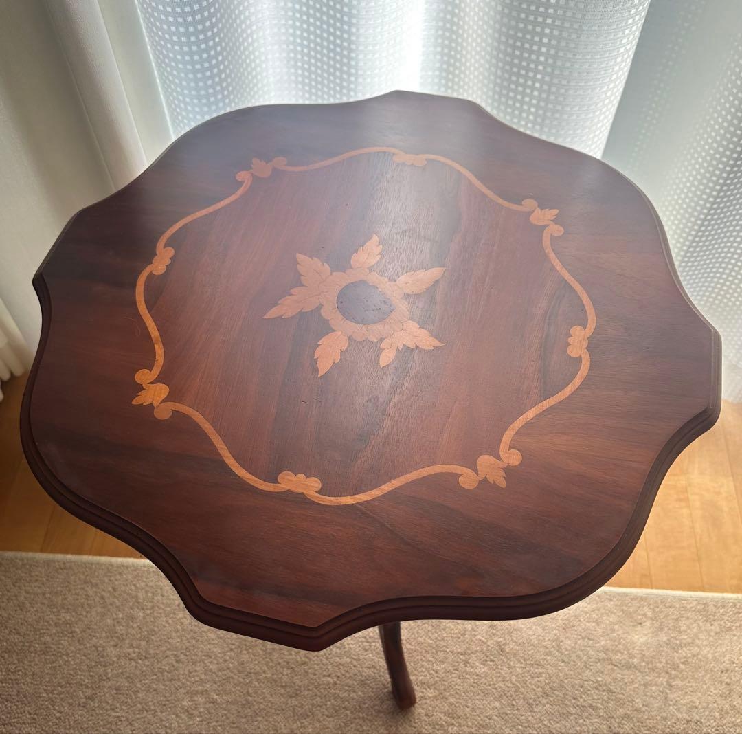 【送料込】コーヒーテーブル サイドテーブル 象嵌 アンティーク 猫脚