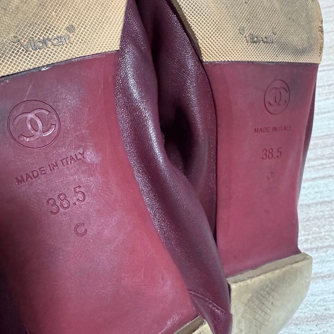 CHANEL バーガンディ バレエシューズ ココマーク フラット38.5