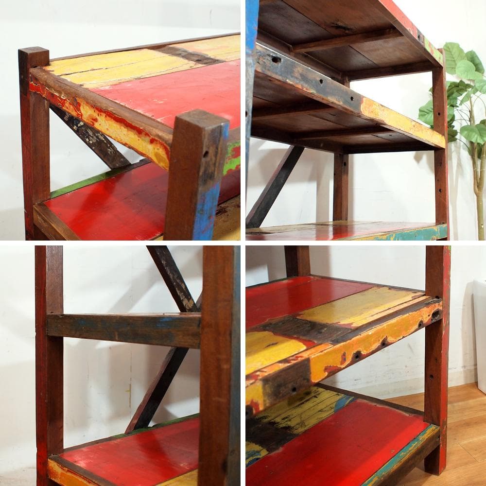 古材リメイク オープンシェルフ 120cm ペイント 古木 ビンテージ 飾り棚