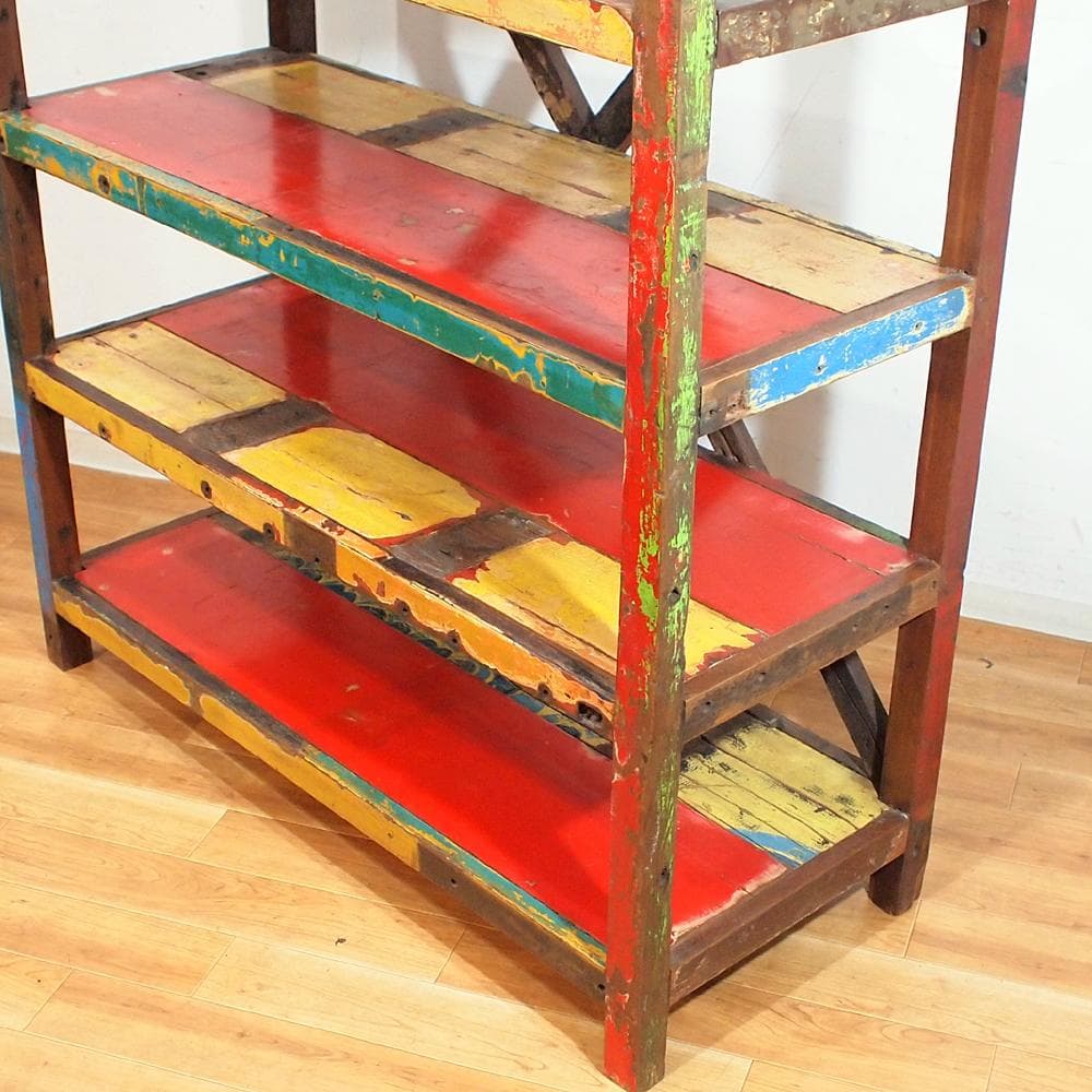 古材リメイク オープンシェルフ 120cm ペイント 古木 ビンテージ 飾り棚