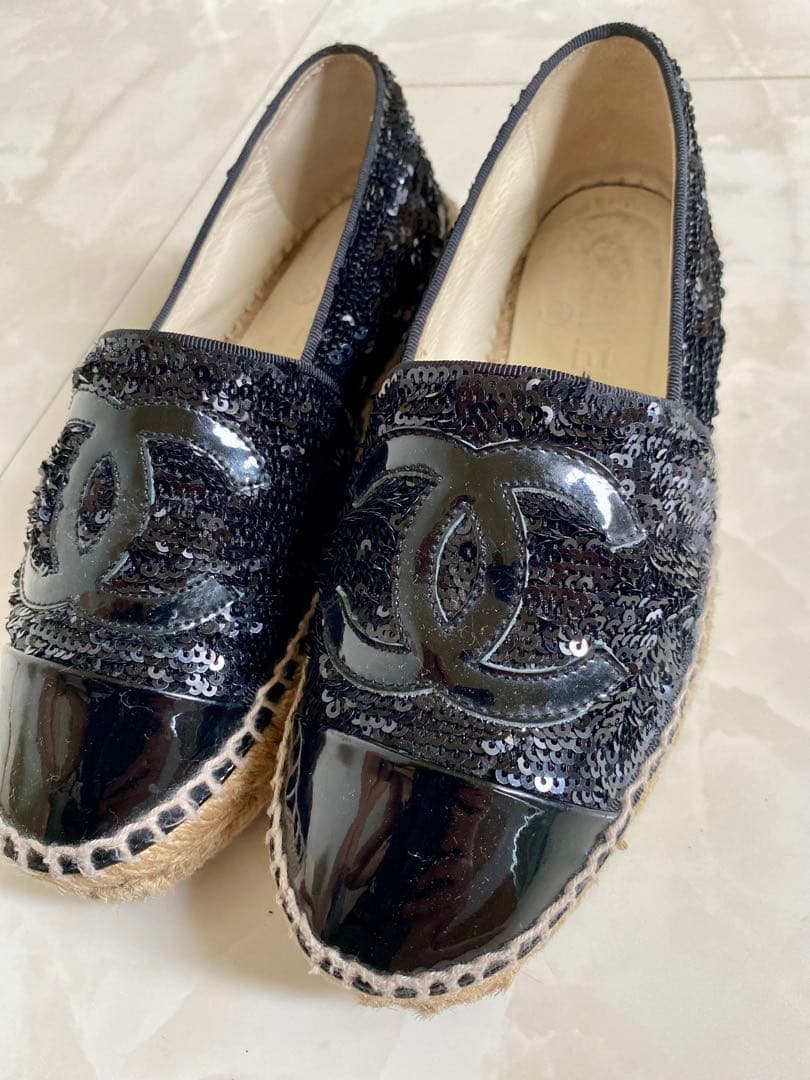 美品 CHANEL エスパドリーユ スリッポン スニーカー 黒 35 シャネル