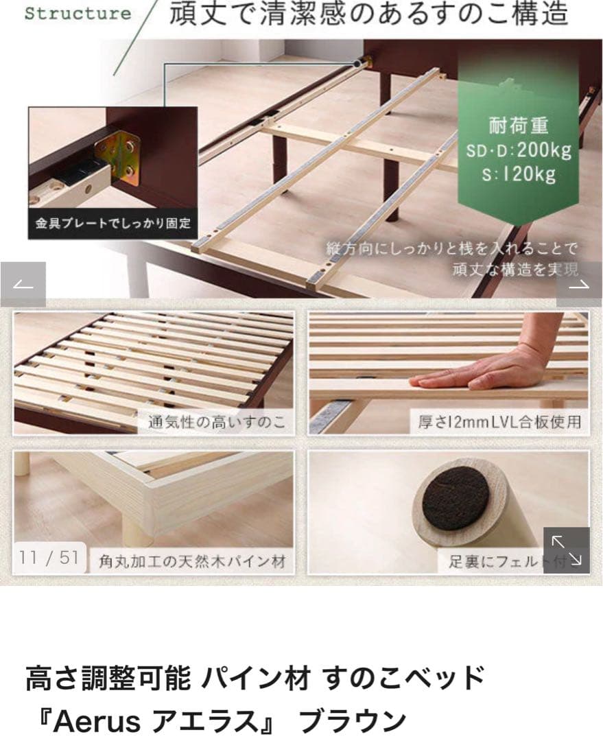 ★未使用★ダブルベッド フレームのみ(すのこ・コンセント有)