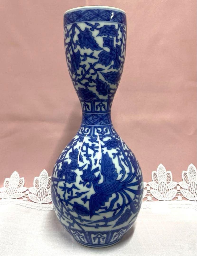 ★十四代辻常陸【宮内庁御用達窯】★染付★唐草鳳凰文花瓶★30㎝★新品未使用★