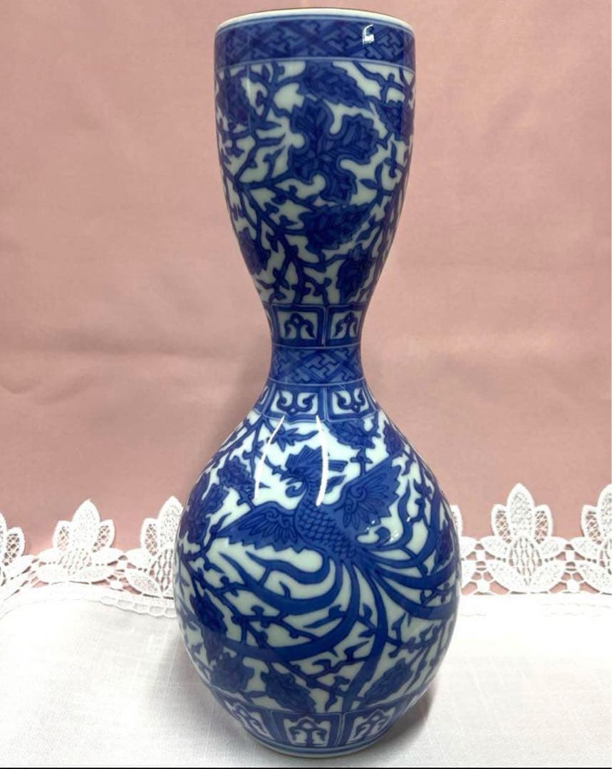 ★十四代辻常陸【宮内庁御用達窯】★染付★唐草鳳凰文花瓶★30㎝★新品未使用★