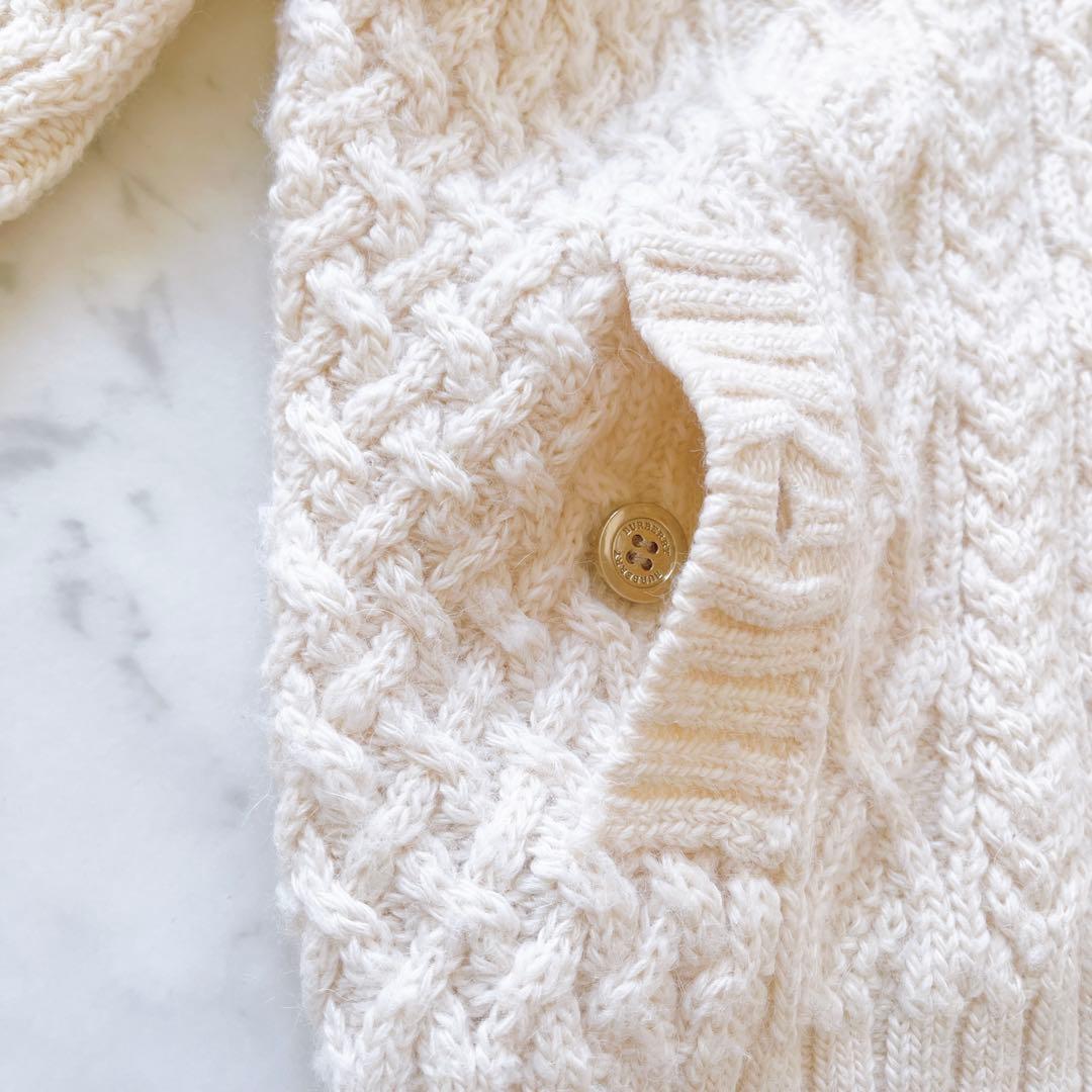 バーバリーブルーレーベル　アンゴラ混ケーブルニットカーディガン　フード　金ボタン