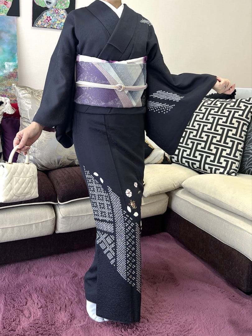 付け下げ　ネイビーパープル