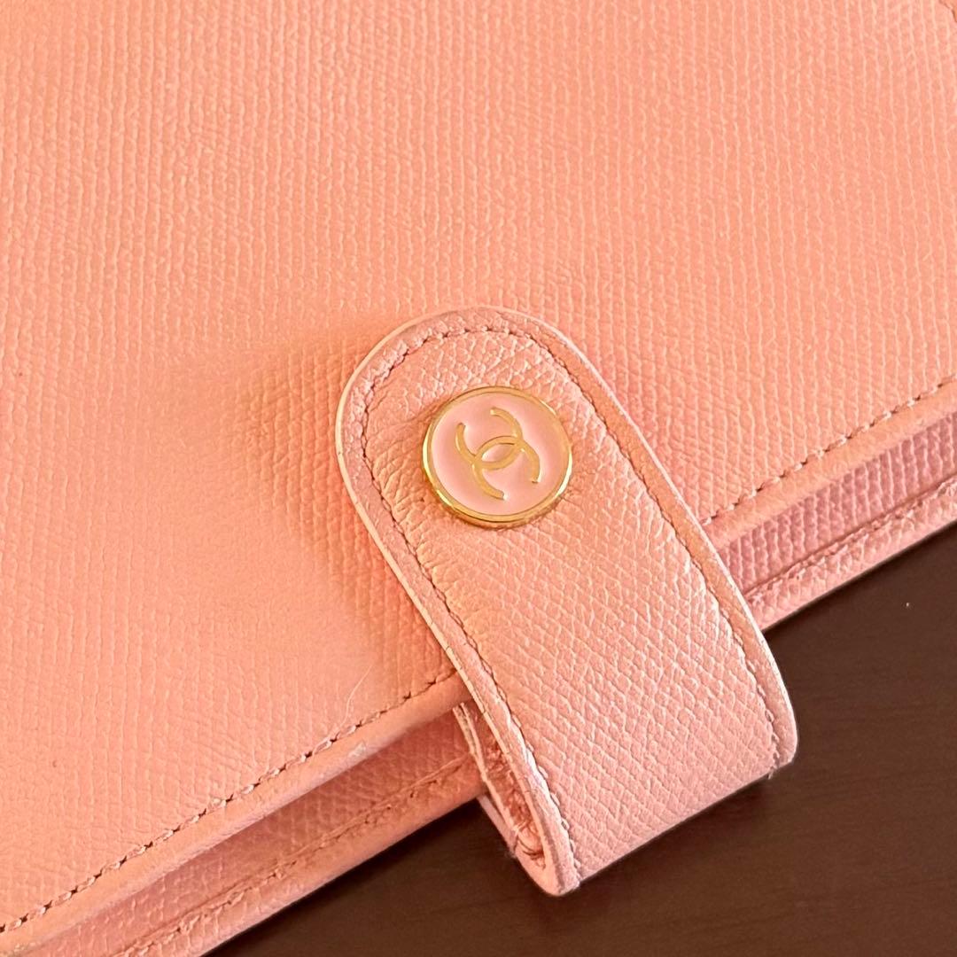 CHANELココボタンA6手帳ピンクキャビアアジェンダ6穴ギャランティカード付