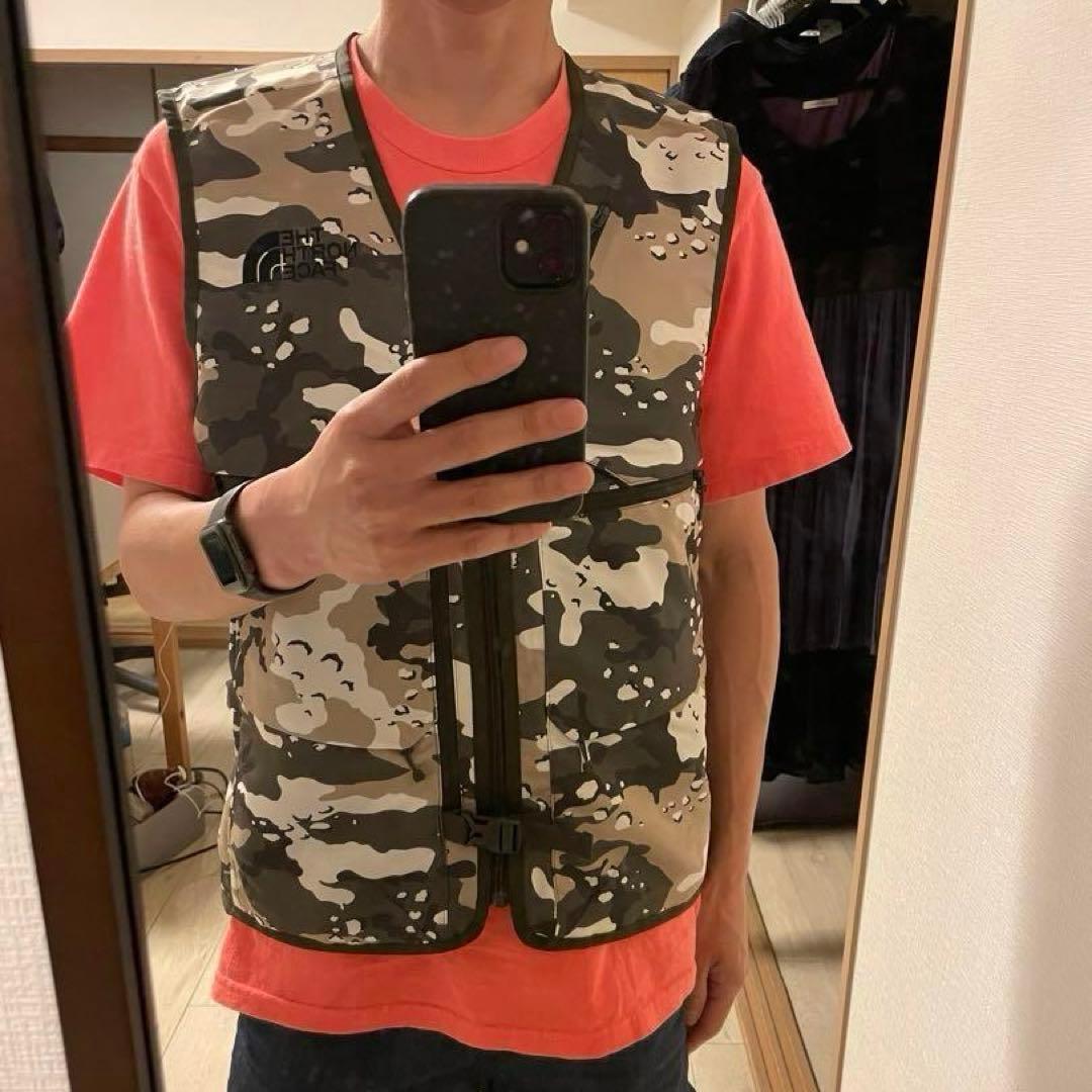 L ノースフェイス迷彩カモフラフィッシングギアメッシュベスト