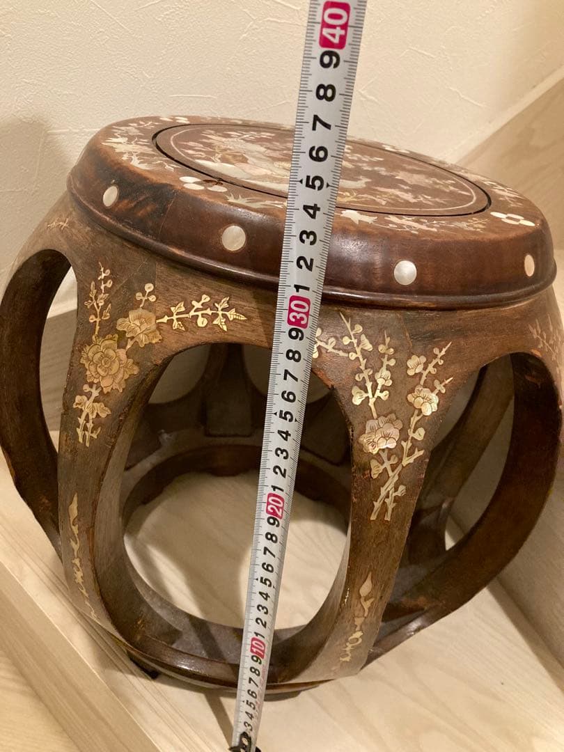 螺鈿象嵌花台　スツール　置台 中国美術　螺鈿細工 丸椅子 腰掛け