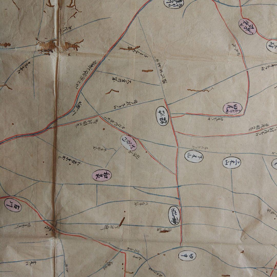 江戸時代　越後味方村白根付近　彩色古地図　和紙裏打　長さ196cm