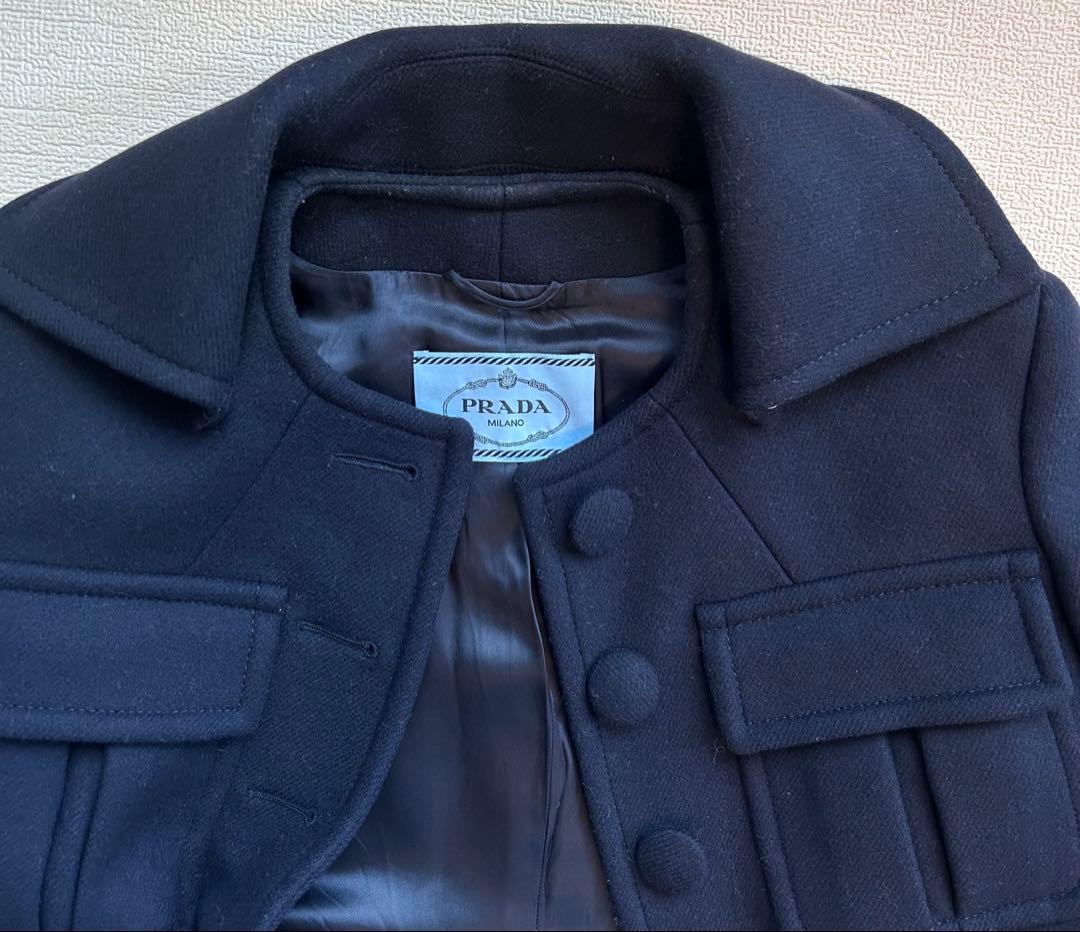【本日限定】PRADA ネイビー ウールピーコート　38
