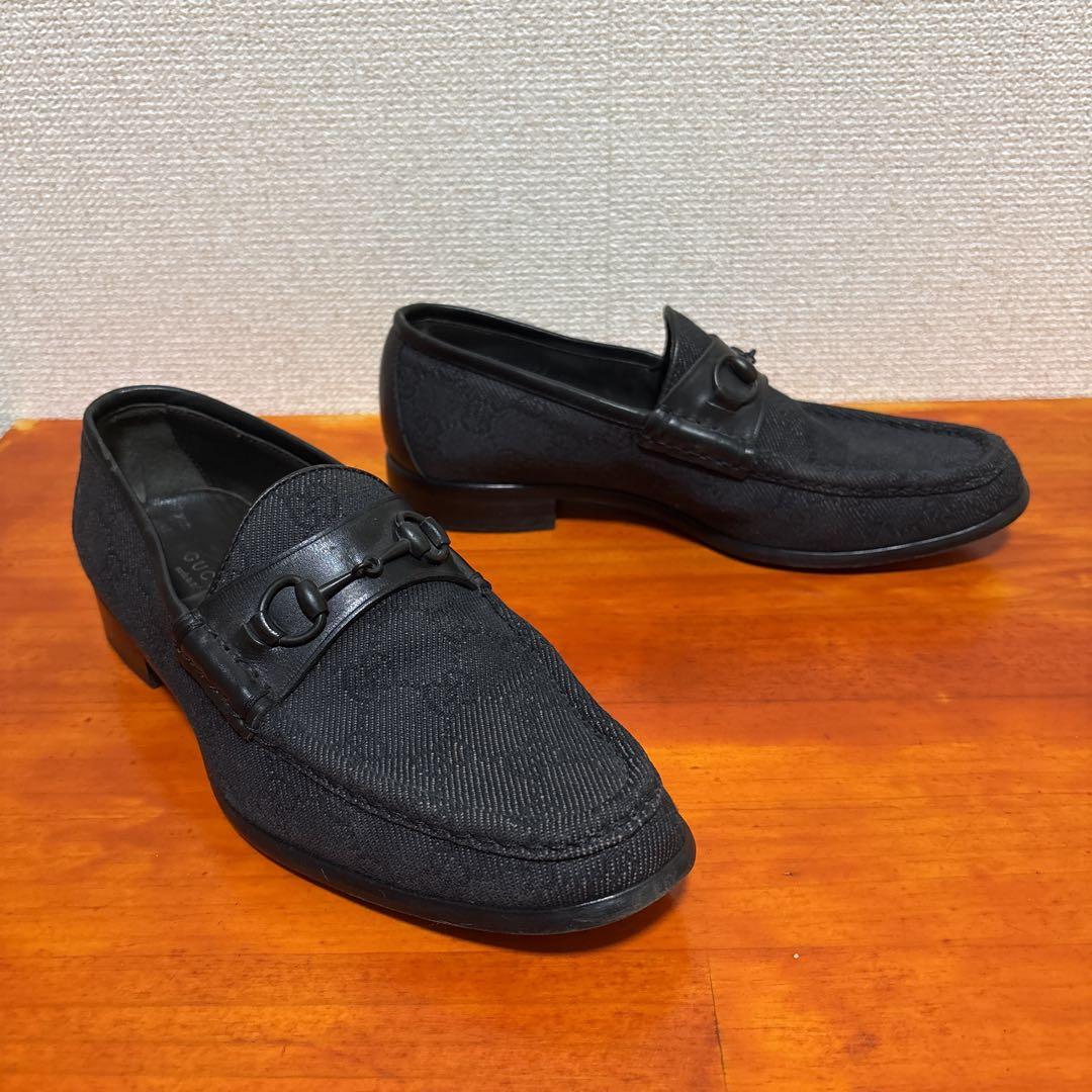 グッチ グレー ブラック 24cm 37.5 ビットローファー