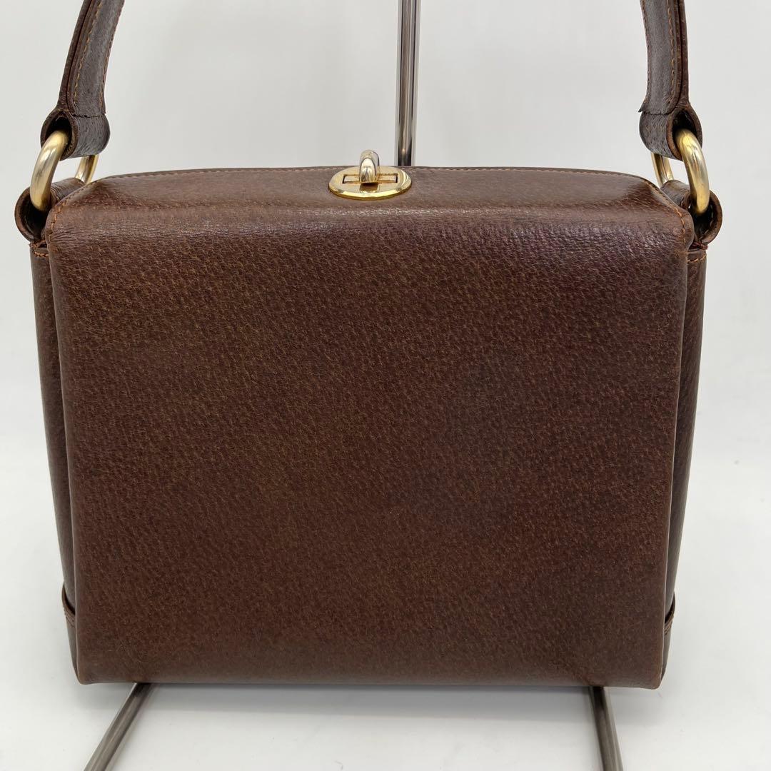 GUCCI ワンショルダーバッグ 肩掛け ターンロック ゴールド金具 レザー 茶