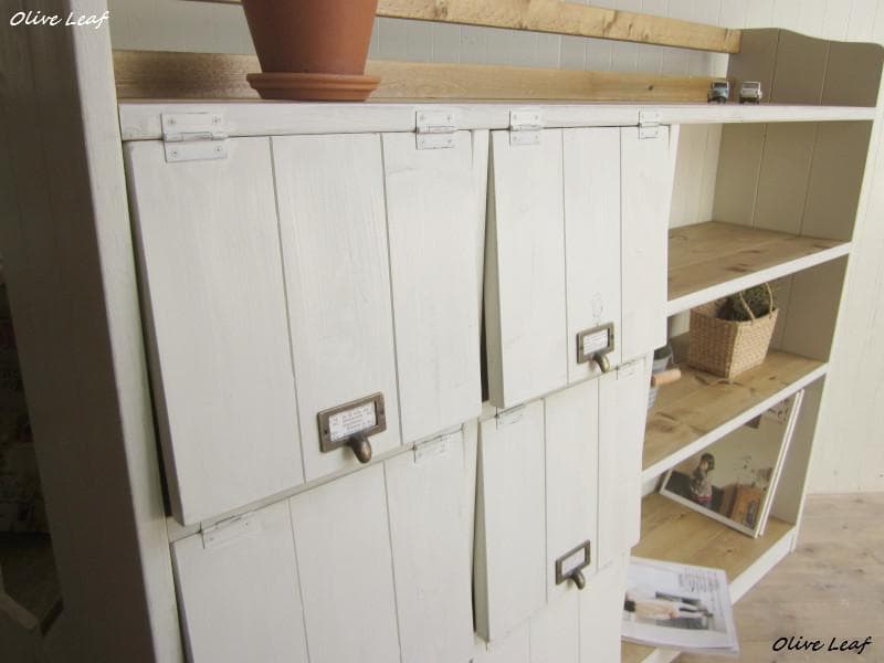 サイズオーダー可！超ワイド6枚パタパタキャビネット●シャビーホワイト●受注製作