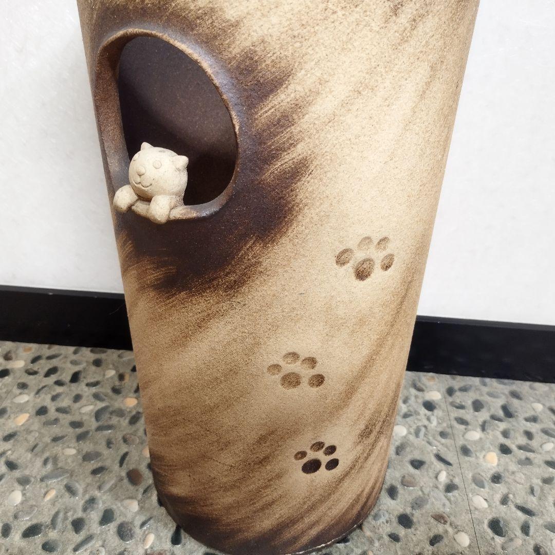 値下げ【新品・未使用】猫の傘立て　へちもん　信楽焼　ネコ　シンプル　インテリア