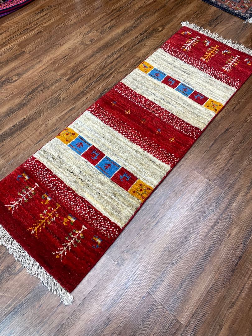 百ちゃん様用　新品　ペルシャ絨毯　手織り　ギャッベ　茜色　山羊　150×50cm