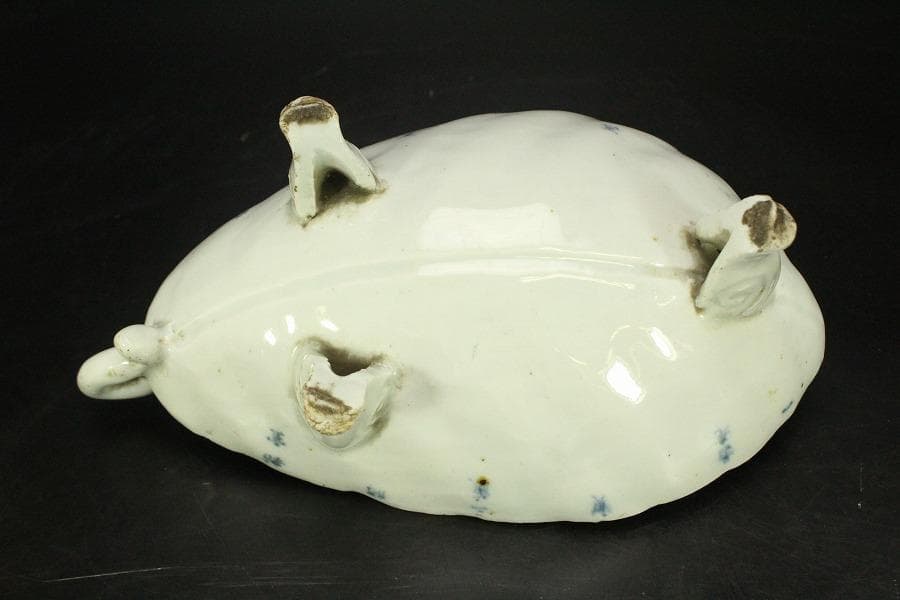 青花 葉形 三足 筆洗 匙付(A887)