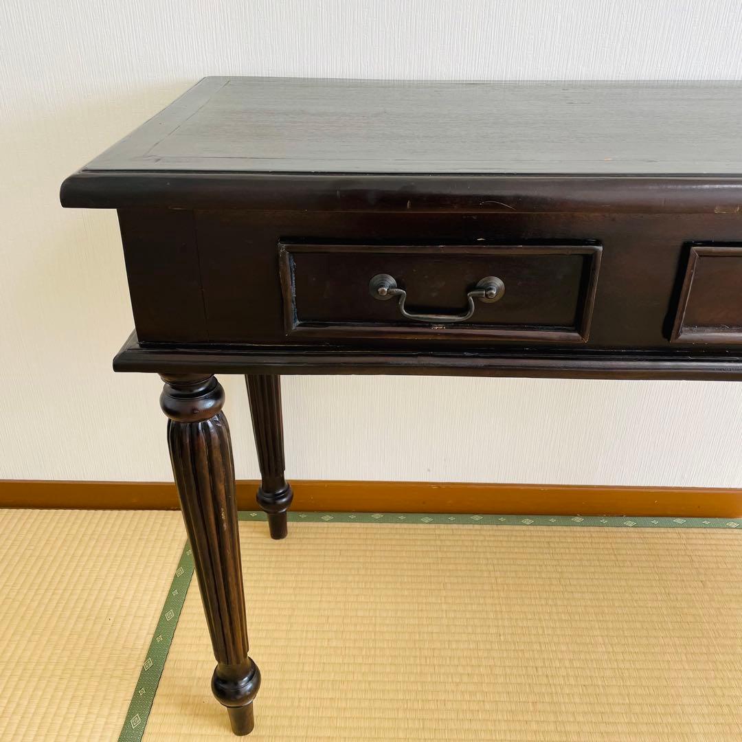 アンティーク調 木製デスク 幅128cm 引き出し3杯