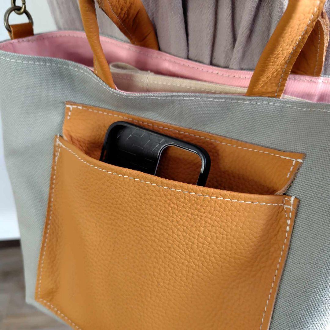 333W 様　/猫とちょうちょカケラパッチ/しきりトートSサイズ/本革キャメ