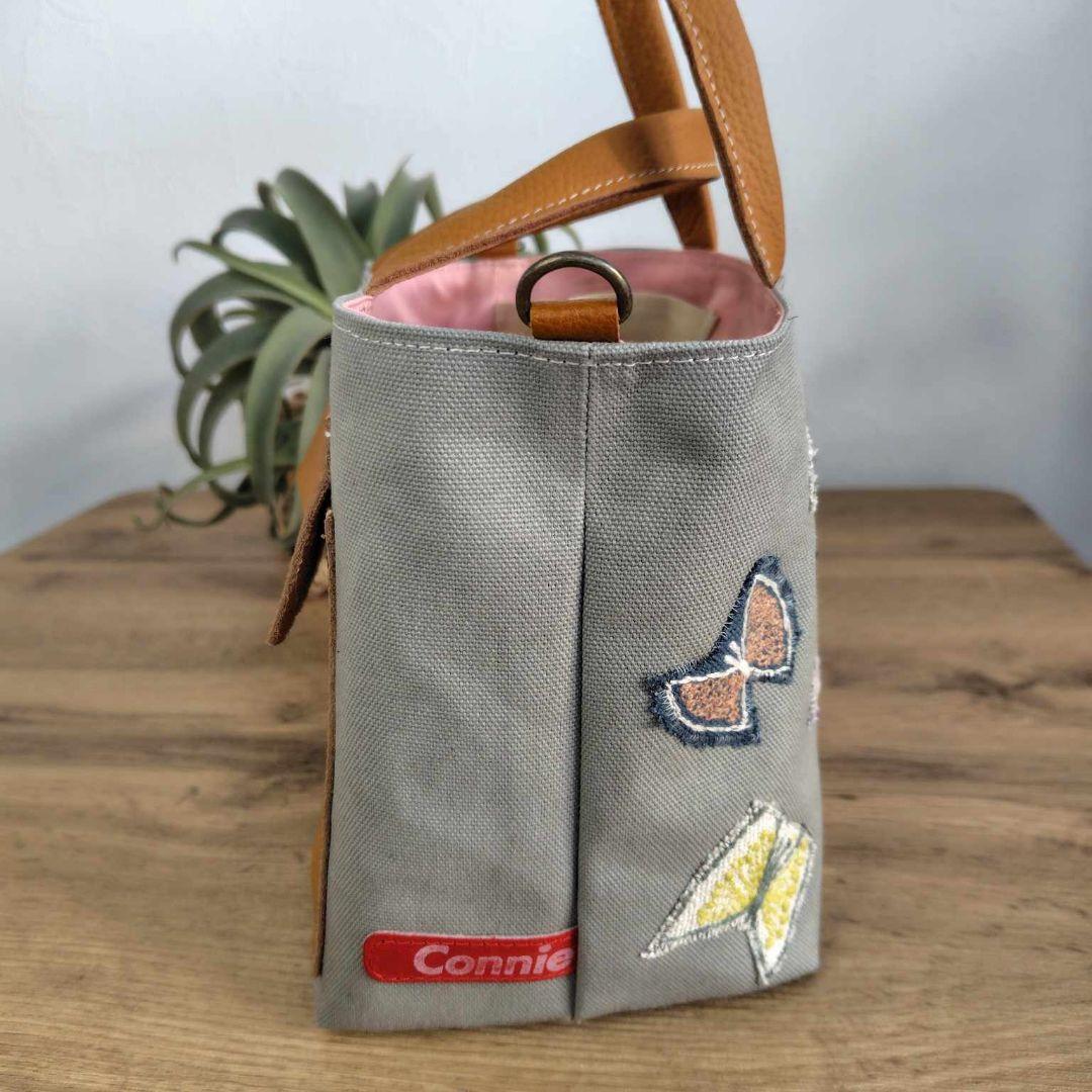 333W 様　/猫とちょうちょカケラパッチ/しきりトートSサイズ/本革キャメ