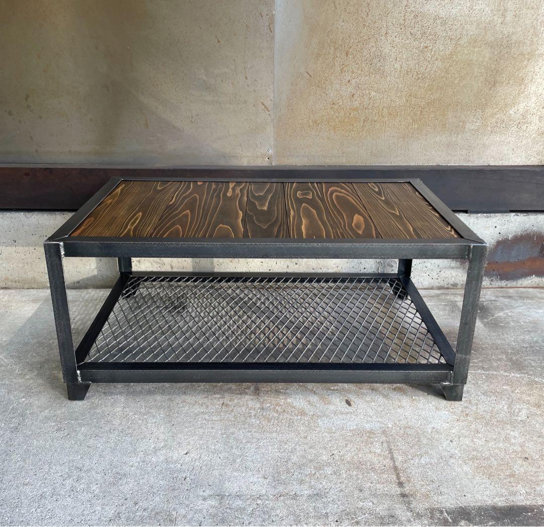 アイアンラック［上段木板］　アイアン家具　ローテーブル　植物棚　インダストリアル