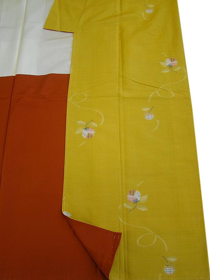 値下げ交渉ＯＫ！十日町紬 からし色 紬着尺 正絹 Ｂ６３１