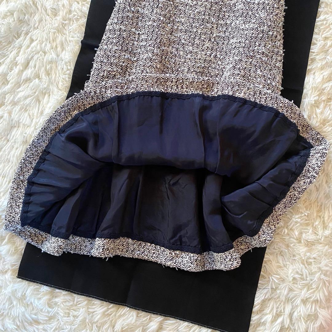 近年・2way✨フォクシー　ツイードワンピース　白襟　ノースリーブ　ティアード