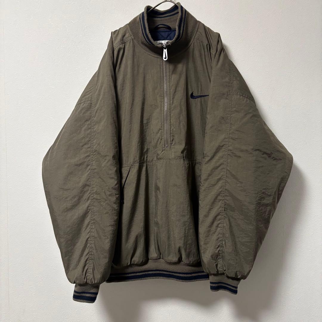 90's✨Old NIKE 銀タグ　ナイロンジャケット　ハーフジップ　中綿　XL