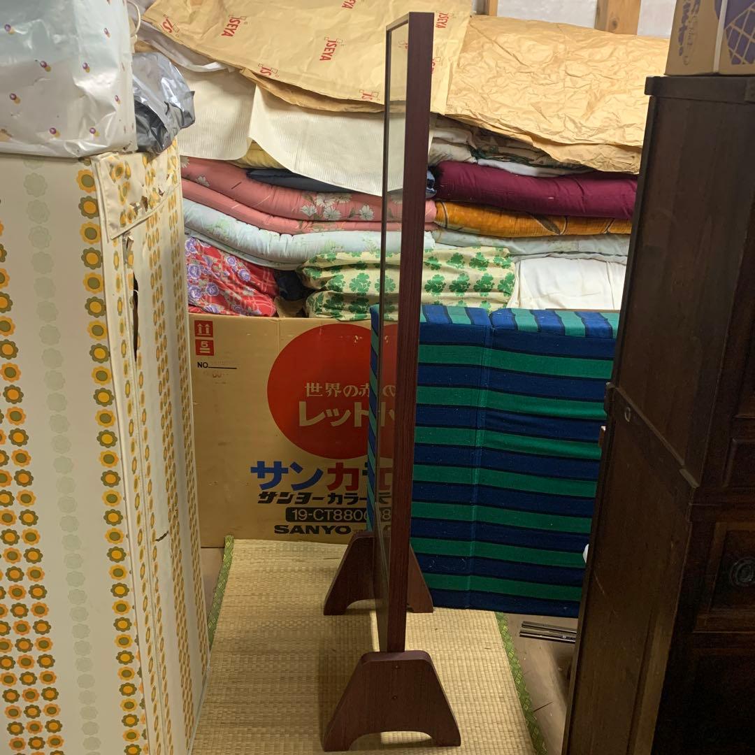 鎌倉彫 姿見 アンティーク鏡 日本板硝子 送料込み