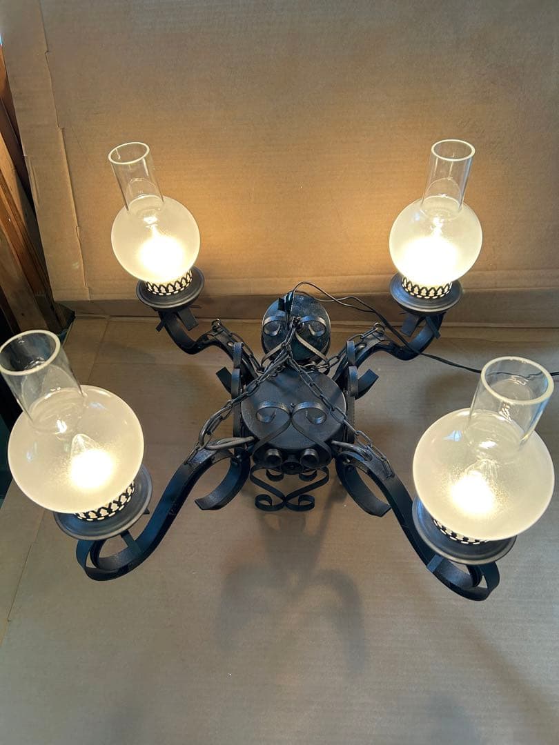 昭和レトロ　大正ロマン　アンティーク　塗装リペア品　動作確認　4灯照明　中古品