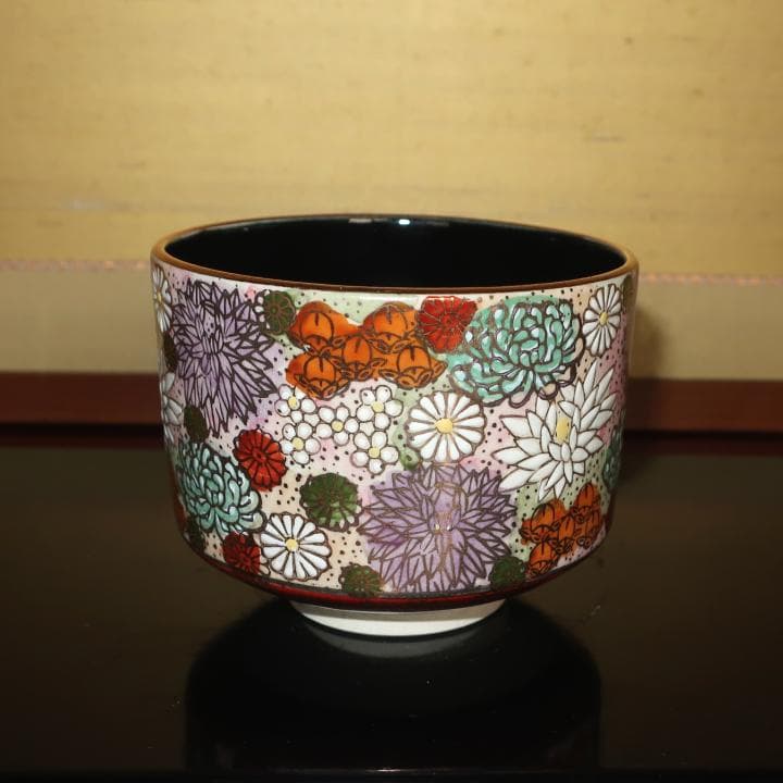 茶道具 抹茶碗　九谷焼　手描き豪華絢爛　本金金花詰
