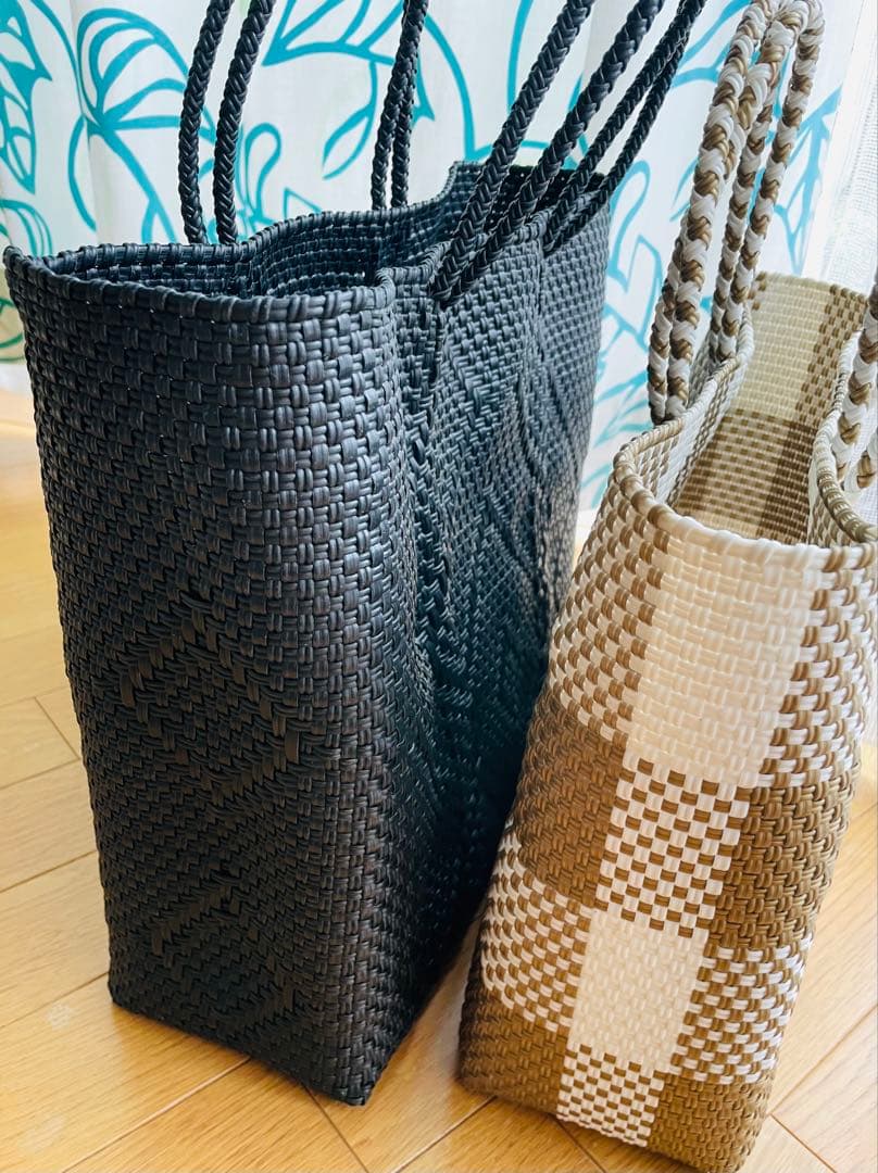 メルカドバッグ　黒　チェック2点セット