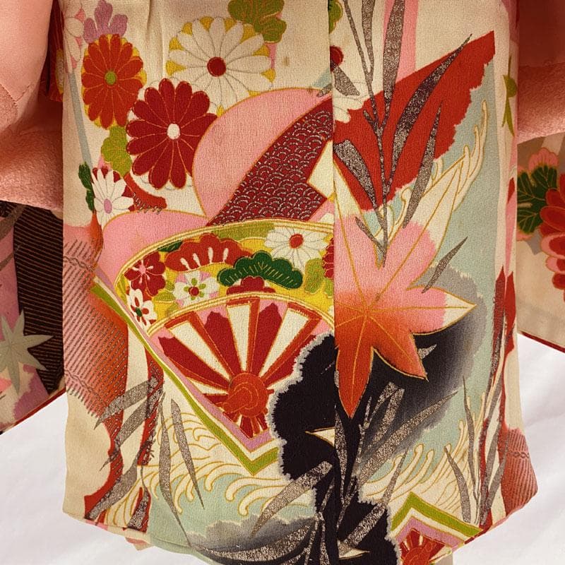 508ag77◎七五三 三歳 女の子 アンティーク着物&被布 レトロ 鶴菊楓◎