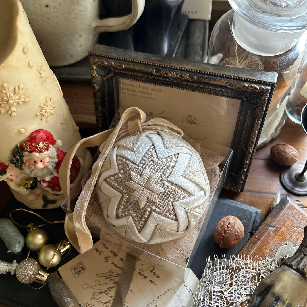 poritorie 雪 結晶 刺繍 オーナメント ベロアリボン アンティーク