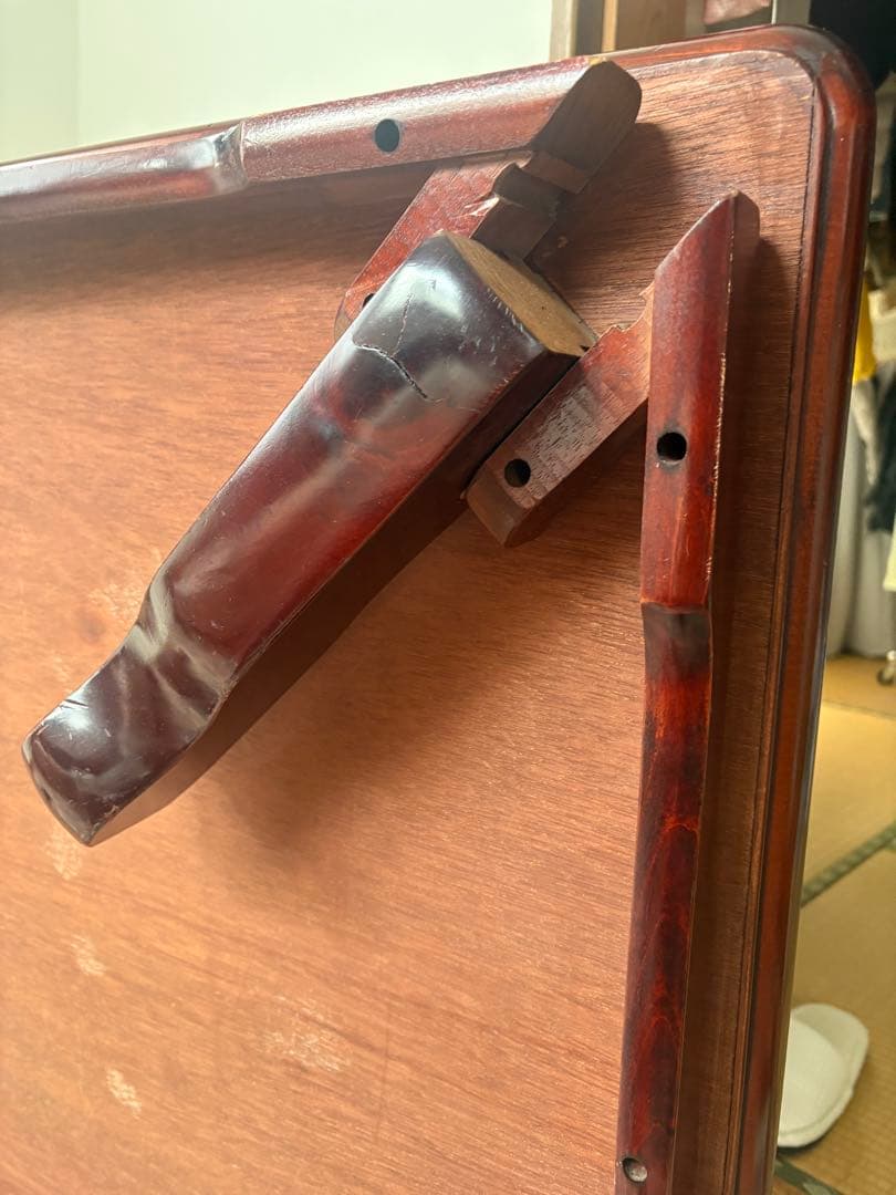 木製ダークブラウン座卓、アンティークセンターテーブル、折り畳みタイプ