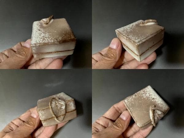 香合■波多野善蔵 指月窯 萩焼窯 扇芝庵 四角 葉 共箱 時代物 骨董品■