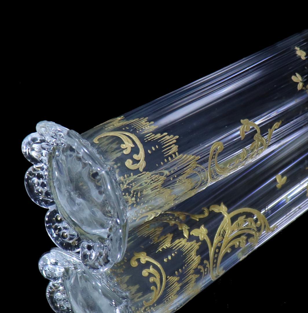 オールド・バカラ 1890年頃 多面体 花弁台座大型金彩盛り上げ花瓶 30cm