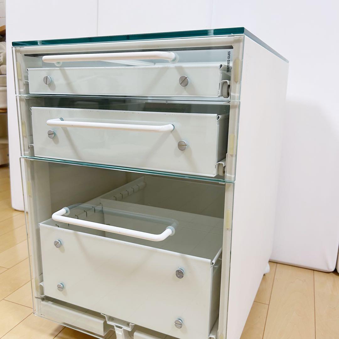 東馬　TOHMA ガラスワゴン　キャビネット　強化ガラス　希少　ホワイト