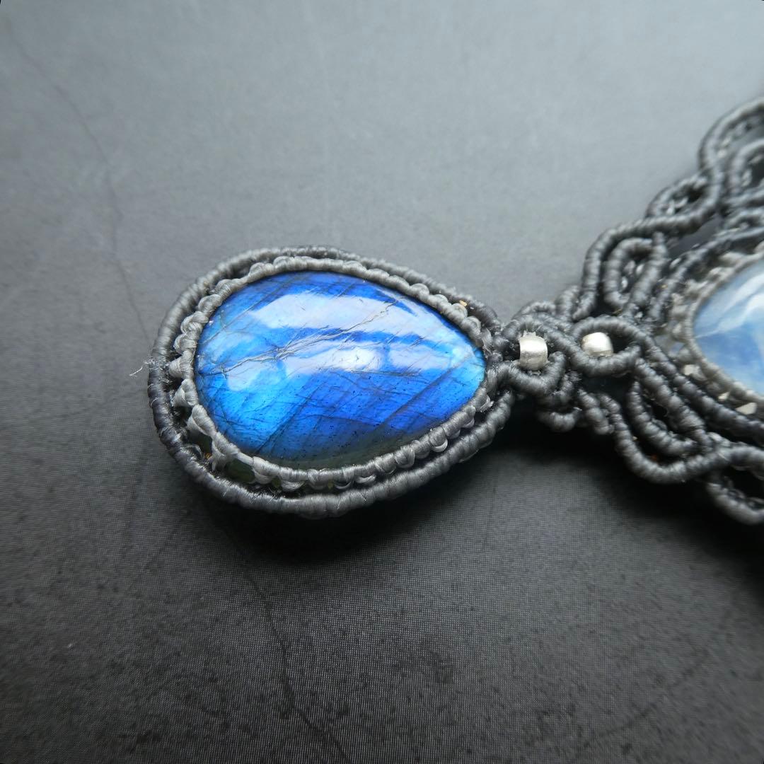 ラブラドライト・ムーンストーンのマクラメネックレス