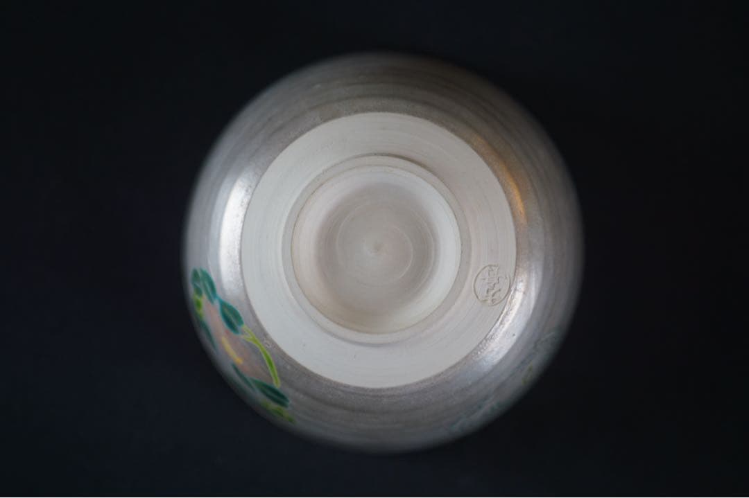 方舟 作 銀地 色絵 茶碗 共箱 共布 茶道具