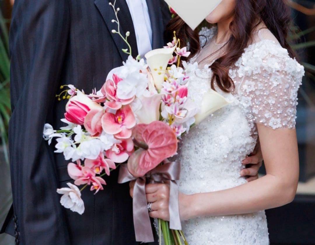 【ウエディングブーケ&ブートニア】アーティフィシャルフラワー/ピンク・白・韓国風