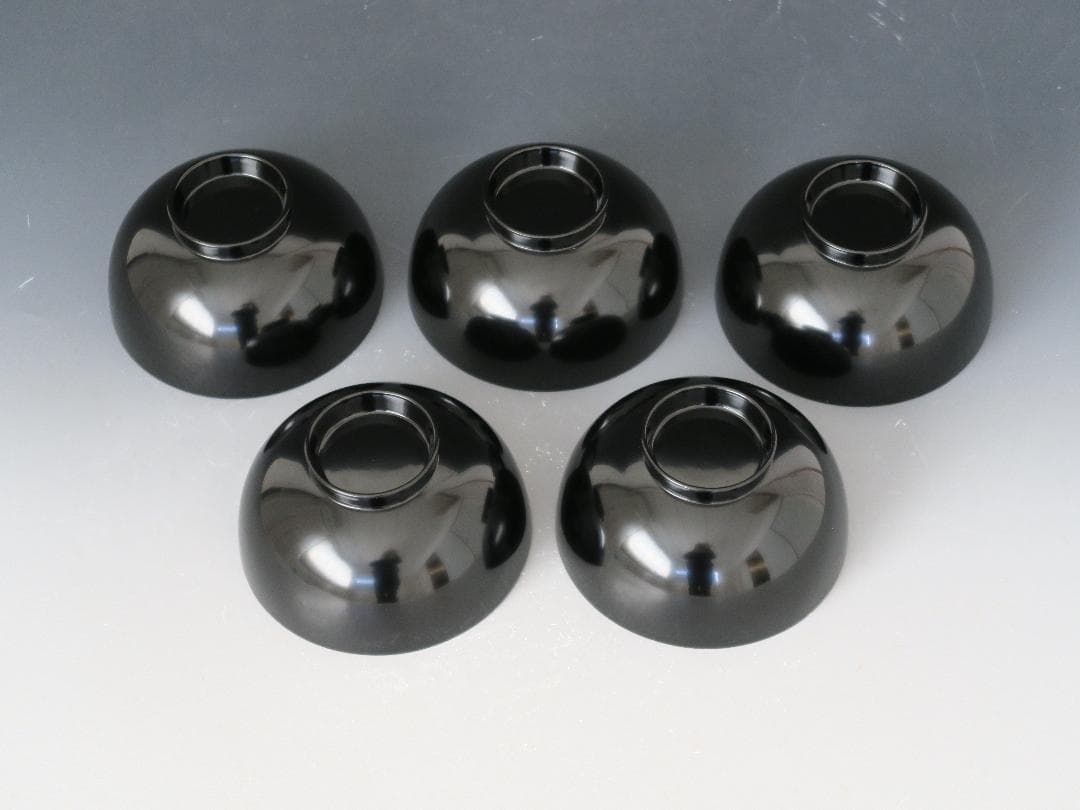 【輪島塗】鉄仙蒔絵 吸物椀 黒塗 見返し蒔絵 五客揃 天然木 共箱