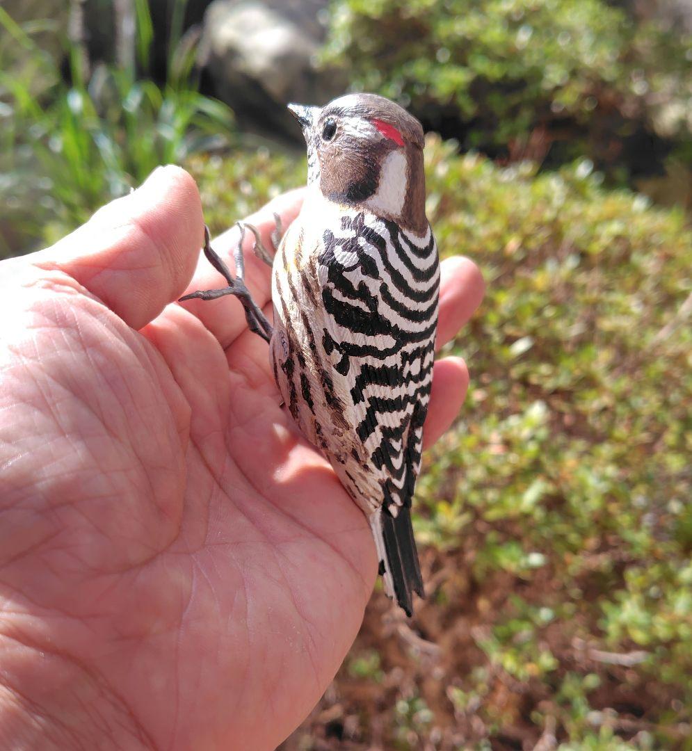 バードカービング コゲラ(キツツキ) マグネット 野鳥 木彫り